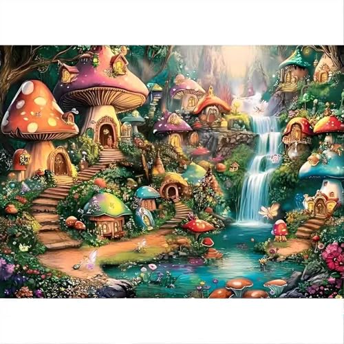 Mushroom Castle 1000 Piece Puzzle for Adults,Mushroom Garden Waterfall Puzzles for Adults 1000 Pieces,Challenging and Hard Difficult Mosaic Jigsaw Puzzles Toy Games 1000Pieces 27.5 X 19.7inch - color: Mushroom Castle