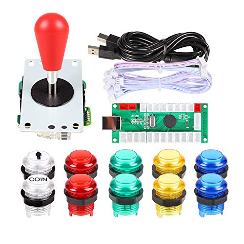 EG STARTS 1 Player LED Arcade DIY Part Kit USB Encoder to PC Gamepads Ellipse & Oval Style Bat Joystick + 5V LED Arcade Buttons for Video Games Mame Raspberry Pi Arcade1up (Clear Mix Colors)