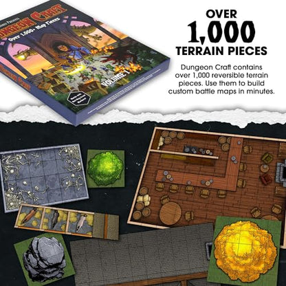 Battlemaps - Double-Sided Laminated DND Mat, Wet & Dry Erase, 24"x33" Grasslands Pack - Custom Box & Loose Leaf by 1985 Games