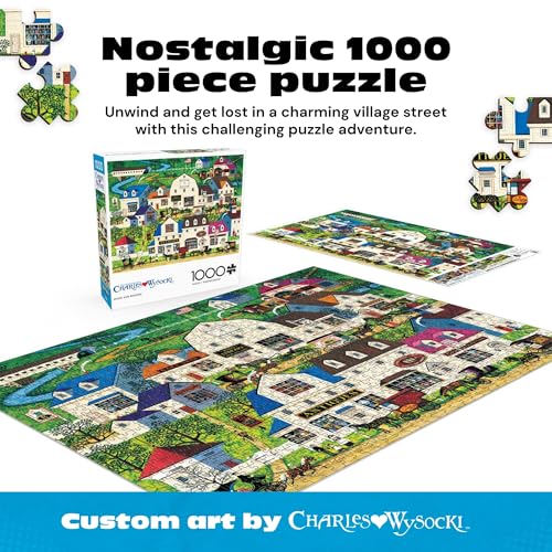 Buffalo Games - 1000 Piece Jigsaw Puzzle Charles Wysocki Shops and Buggies, Made in USA, Premium Recycled Board, Reference Diagram, Giftable - color: Shops and Buggies