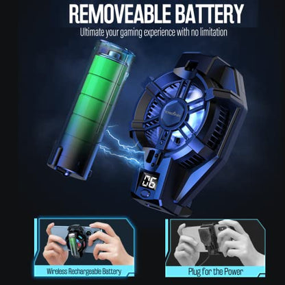 TRILINK Phone Cooler with Rechargeable Battery, Phone Cooling Fan for Gaming Fit All Types of iPhone Android Smartphones, Mobile Phone Radiator with LED Temperature Display/Universal Clamp/RGB LEDs