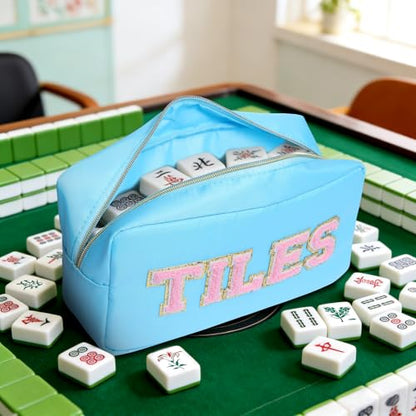 Mahjong Tile Bag Mahjong Bag with Zipper Travel Mahjong Carrying Case Storage Pouch Gifts for Mahjong Lovers Accessories - color: Blue-tiles