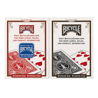 Bicycle Playing Cards 4 Pack Standard Index Poker Size Red and Black | Air Cushion Finish, Made in USA, 2 red and 2 black decks, 52 cards plus 2 Jokers per deck, For all card games