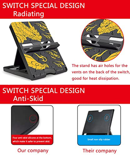 Busjoy Stand for Nintendo Switch, Steam Deck, Switch OLED, Switch Lite, Cute Game Theme Angle Adjustable Holder, Portable Foldable Non-Slip Bracket-Black - color: Black