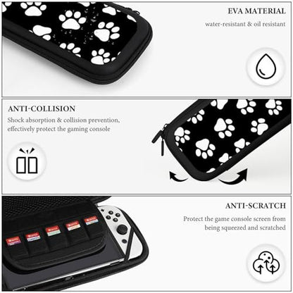Carrying Case Protector Bag Compatible with Nintendo Switch, Black And White Dog Paw Print Hard Shell Game Console Organize Shockproof Pouch - color: Color(96)