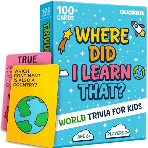 QUOKKA Trivia Games for Kids – Geography, Culture & Fun Facts – Fun Card Game for Family Game Night – Educational Trivia Cards for Kids, Family and Adults – Travel Games Gift for Boys & Girls 4-8 - color: World