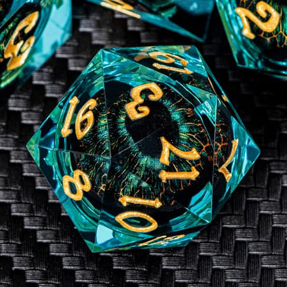 ARUOHHA DND Resin Dice Dragon Eye Dice Liquid Core Red Sharp Edged Dice Set with Gift Box, Polyhedral D and D Dice Set Role Playing Game D20 D12 D10 D8 D6 D4 - color: Yy06-blue