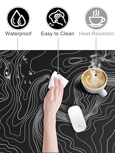 TopMade Mouse Pad with 15W Fast Wireless Charging, 31.5"x15.75" XXL Large Gaming Waterproof Desk Pad with Ultra-Smooth Surface, Non-Slip Base, Computer Desk Mat, Black Topographic Map #2 - color: Black Topographic Map #2