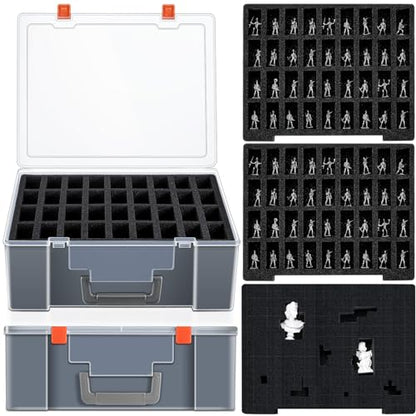 2 Pcs Miniature Storage Figure Case 144 Slot Sturdy Figurine Miniature Carrying Case with 3 Foam Layer (2 Pre Cut Trays 1 Pick Pluck Tray) Compatible with Wargame(Clear, Black) - color: clear, black