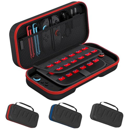 ADVcer Switch 2 Carrying Case with 24 Game Card Cartridges and Large Zipper Pocket, EVA Hard Shell Portable Travel Protective Case for Nintedo Switch2 Handheld Console, Controller & Accessories (Red) - color: Red