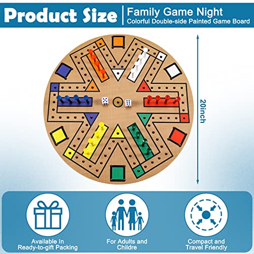Kathfly Fast Track Board Game Wooden 3-6 Players Board Game Set with 24 Boards Games Pieces and 2 Dice, Fast Track Games Night for Adult Teens Family Party(19.7 Inch) - size: 19.7 Inch