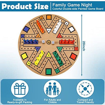 Kathfly Fast Track Board Game Wooden 3-6 Players Board Game Set with 24 Boards Games Pieces and 2 Dice, Fast Track Games Night for Adult Teens Family Party(19.7 Inch) - size: 19.7 Inch