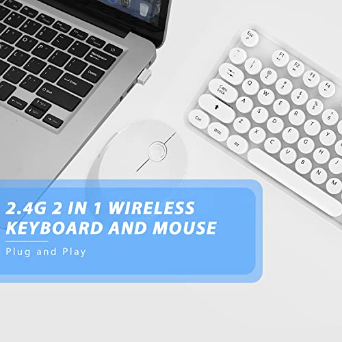 Wireless Keyboard Mouse Combo, 104 Keys Cute Colorful Keyboard with Number Pad & Mouse for Windows, Computer, PC, Notebook, Laptop (White) - color: white