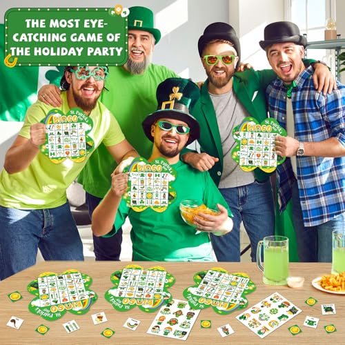 39Pcs St. Patrick’s Day Bingo Game for Adults Kids 24 Players Shamrock Shape Bingo Game Cards with Reward Stickers for Family Friend Large Group Activities St. Patrick’s Day Spring Party Favor - style: St. Patrick's