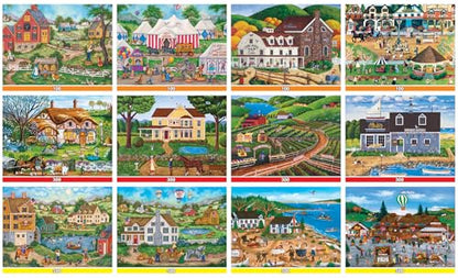 MasterPieces – Jigsaw Puzzle 12-Pack Bundle Set, Fun for Adults and Family, Folk Art Collection, (4) Round 100 Piece, (4) 300 Piece, (4) 500 Pieces - style: Folk Art