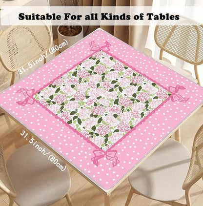 Coquette Pink Hydrangea Mahjong Mat 31.5" x 31.5",Pink and Green Floral Non-Slip Noise Reduction Mahjong Table Cover Accessories and Supplies for Dominoes Poker Card Board and Tile Games Gifts - color: Coquette Pink Hydrangea