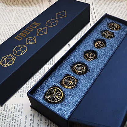 DND Dice,Hollow D&D Metal Dice,Unique Round Ball Design Octopus Dice with Gift Box for Dungeons & Dragon Gaming,7 PCs Steampunk Polyhedral D and D Dic(Ball Octopus Ancient Gold) - color: Ball Octopus Ancient Gold