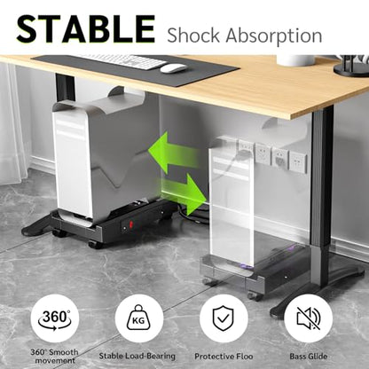 CABTE Computer Tower Stand with Charging Station and Cooling System | Adjustable Mobile CPU Holder with 4 Rolling Casters, Under Desk CPU Bracket PC Floor Cart PC Riser for Office, Home - color: Socket with Fan