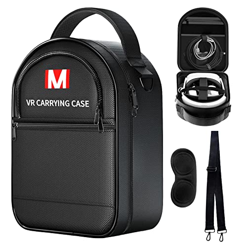 TOENNESEN Hard Carrying Case for Meta Quest 3/Oculus Quest 2/Vision Pro VR Headset with Elite Strap, Touch Controllers & Other Accessories, with Strap & Lens Protector, for Travel and Home Storage - color: Glossy Black