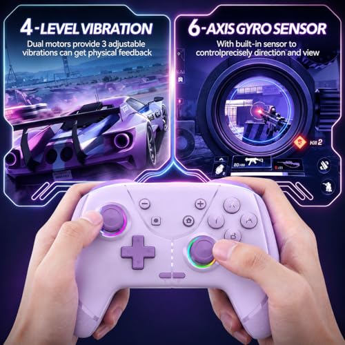Switch Controller, Wireless Pro Controller for Nintendo Switch 2/Switch/Lite/OLED, Bluetooth controllers Compatible with iPhone/Mac/iPad/iOS/Android/Phone/PC/Steam and TV with Programming/RGB4/Vibration / 3 Turbo Modes/6-Axis/Motion (Purple) - color: Purp