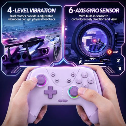 Switch Controller, Wireless Pro Controller for Nintendo Switch 2/Switch/Lite/OLED, Bluetooth controllers Compatible with iPhone/Mac/iPad/iOS/Android/Phone/PC/Steam and TV with Programming/RGB4/Vibration / 3 Turbo Modes/6-Axis/Motion (Purple) - color: Purp