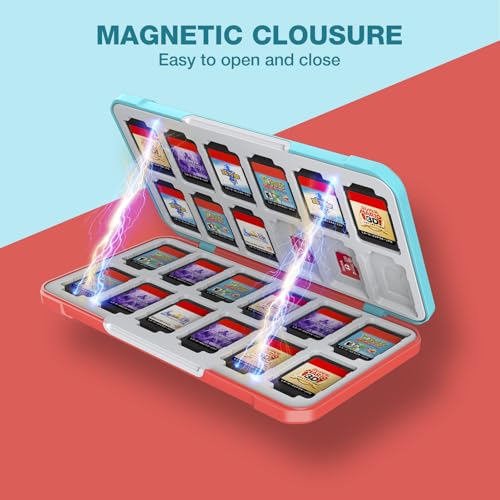 HEIYING Switch Game Case with 48 Precise Slots for Nintendo Switch 2 / OLED | Portable Game Card Holder, Hard ABS Shell with Soft Silicone Lining, Precise Card Slots,Magnetic Closure for Easy Access - color: Carbon Fibre Blue Red