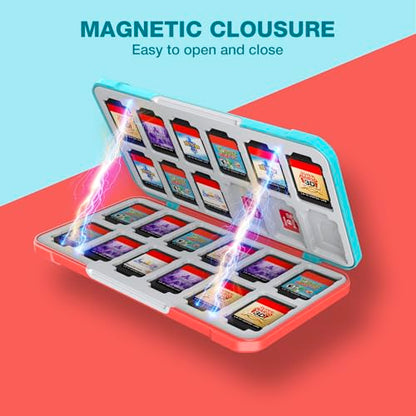 HEIYING Switch Game Case with 48 Precise Slots for Nintendo Switch 2 / OLED | Portable Game Card Holder, Hard ABS Shell with Soft Silicone Lining, Precise Card Slots,Magnetic Closure for Easy Access - color: Carbon Fibre Blue Red