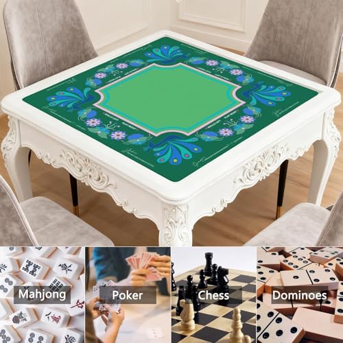 Mahjong Mat for Table with Carrying Bag & 3 Dice, Blue Green 31.5"x31.5" Square Rubber Mahjong Table Cover, Non-Slip & Noise Reduction Gaming Mat for Mah Jongg, Poker, Dominoes & Tile Games - color: Blue Green