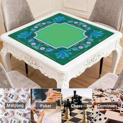 Mahjong Mat for Table with Carrying Bag & 3 Dice, Blue Green 31.5"x31.5" Square Rubber Mahjong Table Cover, Non-Slip & Noise Reduction Gaming Mat for Mah Jongg, Poker, Dominoes & Tile Games - color: Blue Green