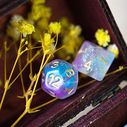 UDIXI Resin Glitter DND Dice Set Swirls RPG Polyhedral Dice Set for D&D | Purple & Blue Colors, Gold Number, Velvet Dice Bag Packaging, for Dungeons and Dragons Role Playing Games and Tabletop Games - color: A-purple Blue