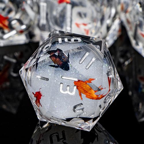 ARUOHHA DND Dice Set Liquid Core Koi Fish Sharp Edged Dragons Dice Compatible with D&D Role Playing Game, RPG Handmade Resin Dungeons Polyhedral D and D Dice Set D20 D12 D10 D8 D6 D4 - color: Hy-silver Grey