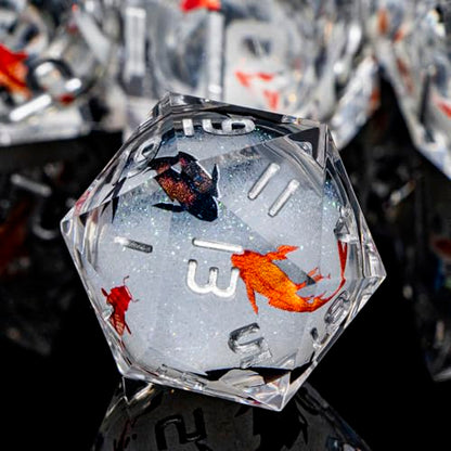 ARUOHHA DND Dice Set Liquid Core Koi Fish Sharp Edged Dragons Dice Compatible with D&D Role Playing Game, RPG Handmade Resin Dungeons Polyhedral D and D Dice Set D20 D12 D10 D8 D6 D4 - color: Hy-silver Grey