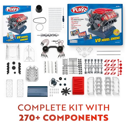 Playz Large V8 Engine Model Kit Build Your Own Mini V8 Engine kit that Runs | for Adults and Kids 8+,Working V8 Engine Building Blocks set DIY STEM kit, Visbile Real Mini Engine Build Kit that Works - style: V8 Engine