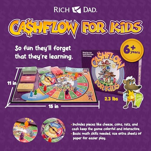 Rich Dad Cashflow Board Game for Kids, Children's Edition, Up to 6 Players, Ages 6+ - Fun and Educational Learning Games for Boys, Girls, and Family - style: Kids Version