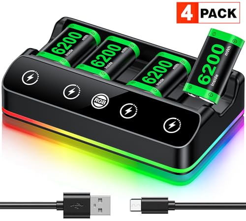 Rechargeable Xbox Controller Battery Pack Charging Station,4x6200mWh Xbox Battery Pack with Fast Charging Station - style: RGB 4 Batteries Bundle