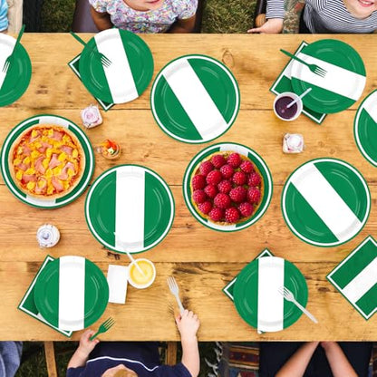 96 Pcs Nigeria Flag Themed Party Decorations, Serves 24 | Green White Plates and Napkins Nigerian Independence Day Tableware for African Cultural National Day Soccer Party Supplies - style: Nigeria Themed Plates m