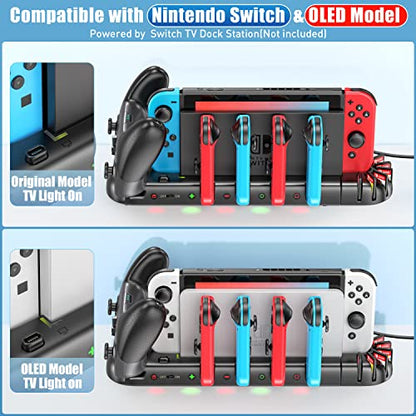Switch Controller Charger for 6 Joy-Cons & Pro Controller, Switch Charger Dock with 2 Extended USB Ports, Switch Charging Stand Station with Detachable 8 Game Slots for Switch & OLED Model