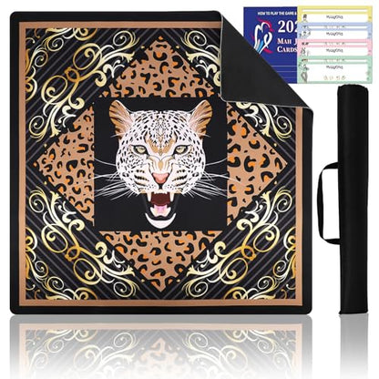 3tyto Mahjong Mat, 31.5x31.5 Inches Black Panther Game Table Cover | Non-Slip, Waterproof, Foldable, Carrying Bag & Mahjong Rules Cards Included