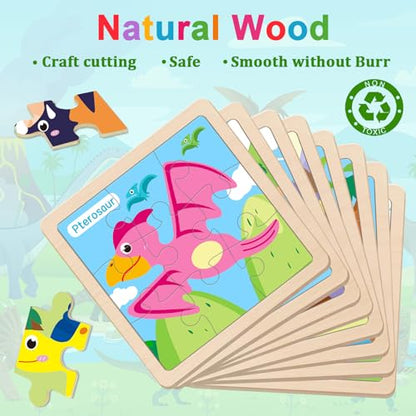 Wooden Puzzles for Toddlers 3+, 9 Pieces Dinosaur Jigsaw Puzzles for Kids Ages 3-5, Preschool Learning Activities, Learning & Educational Toys, Gifts for Boys, Girls - color: Dinosaurs1