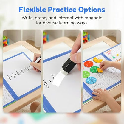 Montessori Magnetic Educational Puzzle for Kids Visual Learners, Practical Fractions Demonstration Book with Circles and Tiles for Home School and Classroom