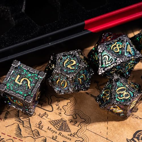 Cusdie 7Pcs Metal Dice with Metal Box, Dagger Design Polyhedral DND Dice Set, for Role Playing Game D&D Dice (Black Nickel) - color: Dagger-black Nickel