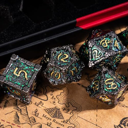 Cusdie 7Pcs Metal Dice with Metal Box, Dagger Design Polyhedral DND Dice Set, for Role Playing Game D&D Dice (Black Nickel) - color: Dagger-black Nickel