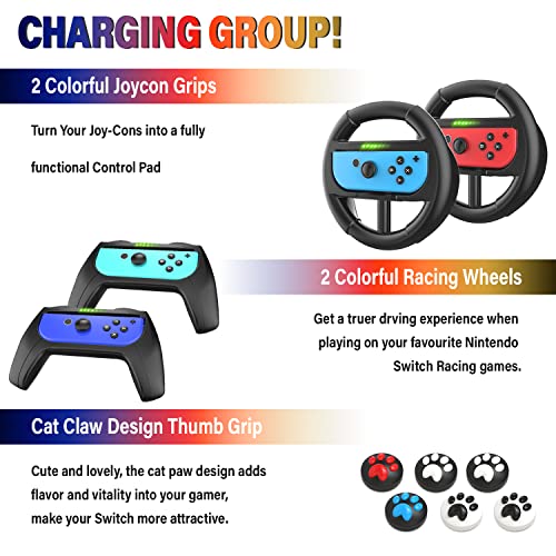 Deruitu Switch Accessories Bundle Compatible with Nintendo Switch, Kit with Carrying Case, Screen Protector, Compact Playstand, Game Case, Joystick Cap, Charging Dock,Steering Wheel, (18 in 1) - color: Black