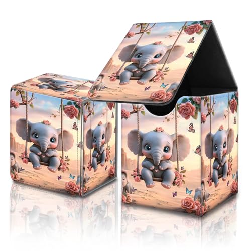 for MTG Commander Card Deck Box,Trading Card Storage Box with Magnetic Closure,Fits 120+ Single Sleeved Cards,Deckbox,Fits Sports TCG/CCG/MTG Accessories,﻿Cute Elephant Swing - color: Cute Elephant Swing