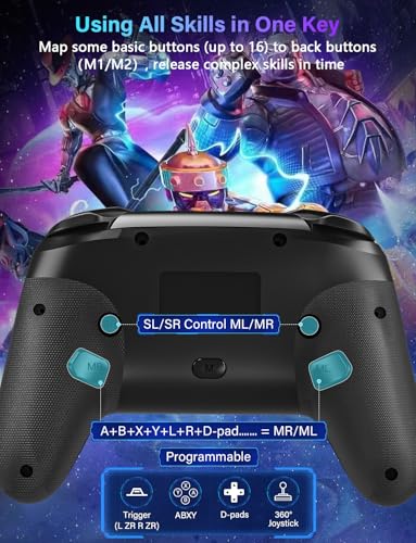 RJAD Switch Controllers for Nintendo Switch/OLED/Lite, Wireless Switch Pro Controller with 10 Colors Light, 1000mAh Rechargeable Switch Turbo Control with Vibration, 6-Axis Gyro, Turbo, Wake Up