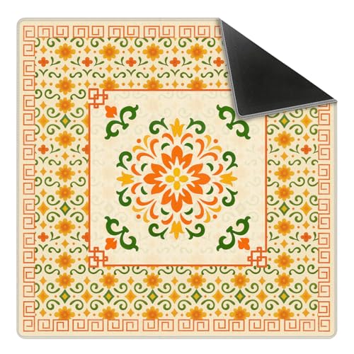 Orange Green Chinoiserie Floral Mahjong Mat 31.5 x 31.5 in, Abstract Art Chinese Non-Slip Noise Reduction Gaming Mat for Table American Mahjong Poker Board Games Card Games Dominoes - color: Orange Abstract Floral Pattern Mahjong Mat