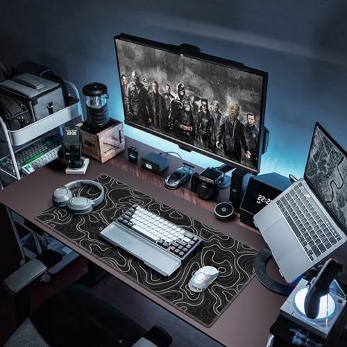 Canjoy Gaming Mouse Pad, Topographic Large Mouse Pads for Desk 31.5x15.7in | Full Desk Mousepad Keyboard Mat Big Large Extended Mouse Pad Computer Mat with Anti-Slip & Double Stitched - color: Black Topographic, size: 800*400mm