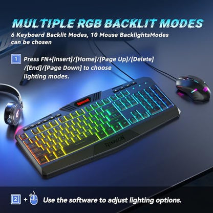 Redragon S101-3 PRO Gaming Keyboard and Mouse, RGB Backlit Programmable Keyboard Mouse with Software, Independent Macro Record Keys, Value Combo Set, New Update Version - color: Black