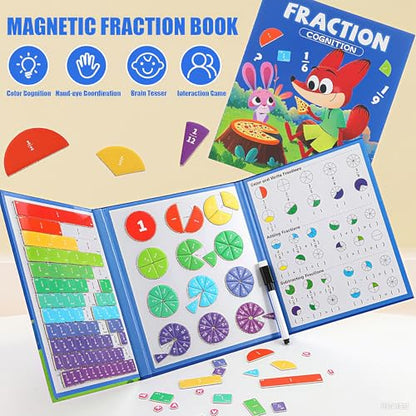 Magnetic Fraction Playook for Kids with 152 Pcs Fractions Magnets Tiles and Disc Set, Math Demonstration Book Learning Toys Fraction Manipulatives for Toddlers