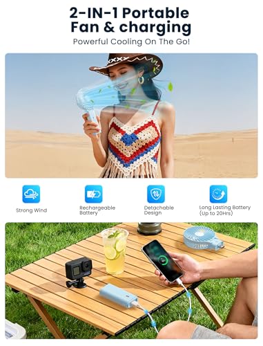 HandFan 5200mAh Handheld Fan Rechargeable, 20H Runtime Hand Fan, 3 Speeds Strong Airflow, Personal 180° Foldable Portable Fans for Travel/Summer/Concerts/Lash/Commute, Gifts for Women (Blue) - color: Clear‑Blade Blue